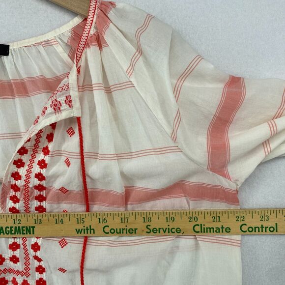 J.CREW Tunic M Boho Embroidered Tasseled Striped 3/4 Cover Up Cotton White Red - Picture 15 of 16